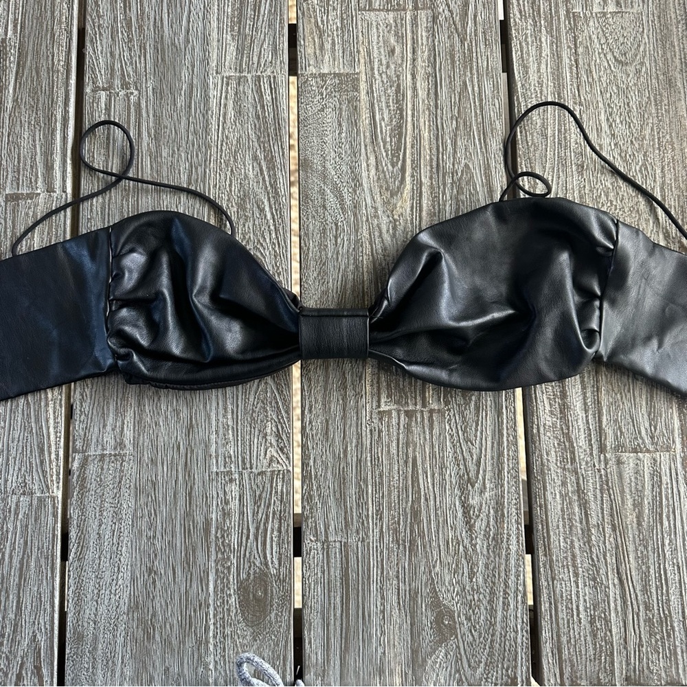 Superdown faux leather bow bralette size small